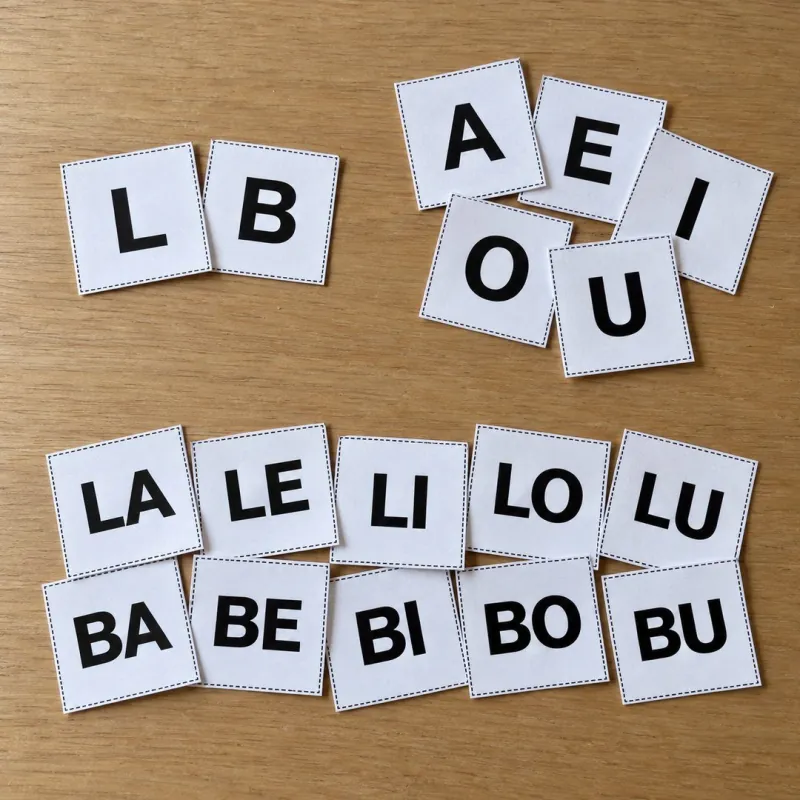 Cartões de letras e sílabas do Caminho B recortados